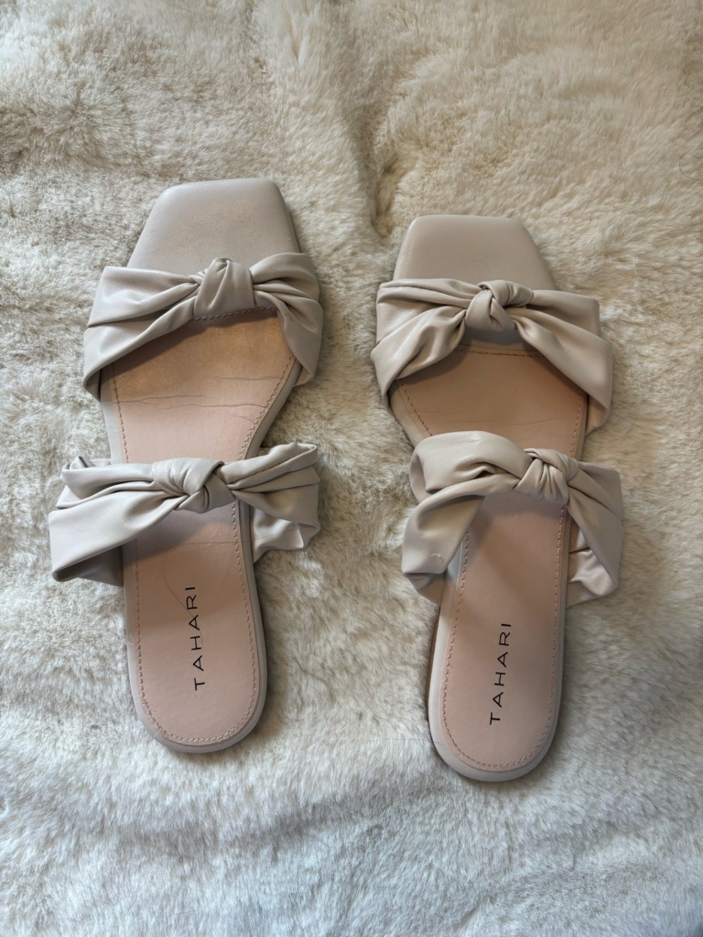 Tahari Neutral Knot-Detail Slide Sandals - Light Beige